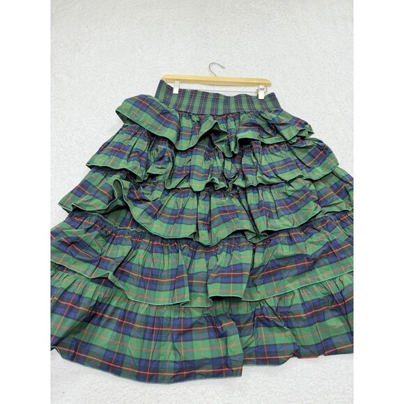 Urban Outfitters Midi Skirt Rainee Tier Green Plaid Retro Boho Preppy Medium New - Picture 10 of 11